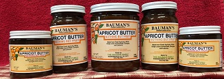 A picture of several jars of Bauman's apricot butter